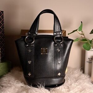 MCM Munchen Black Saffiano Leather Mini Bucket Bag